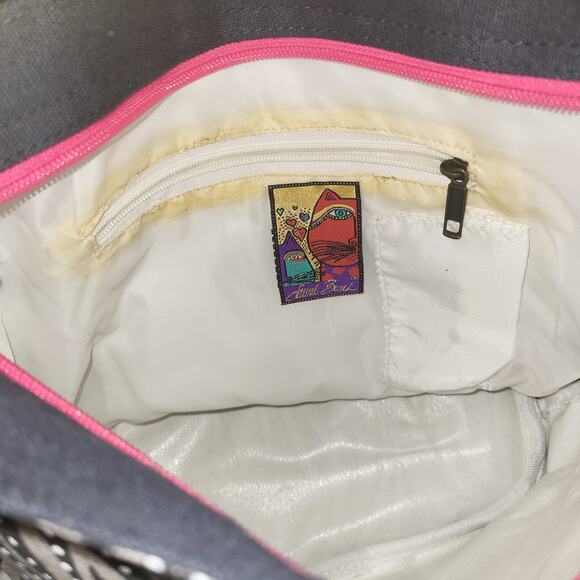 LAUREL BURCH Colorful Cat Print Canvas Shoulder Bag NWT Beaded Crazy Cat Lady - Picture 11 of 12